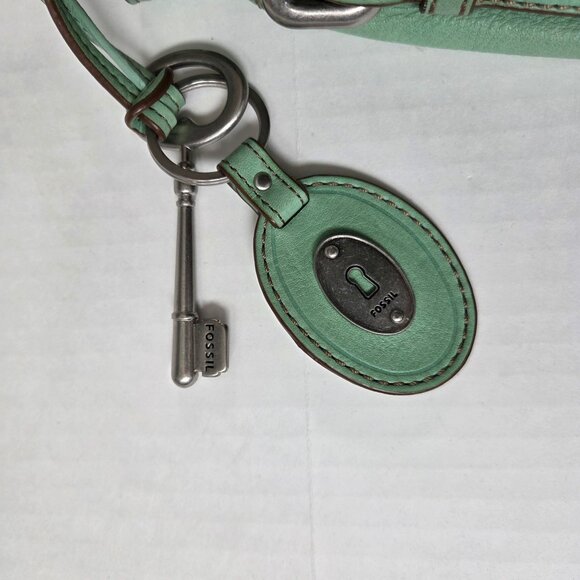 Fossil Purse Mint Green Leather Hobo Bucket Drawstring Shoulder Bag Hippie Boho - Picture 5 of 16